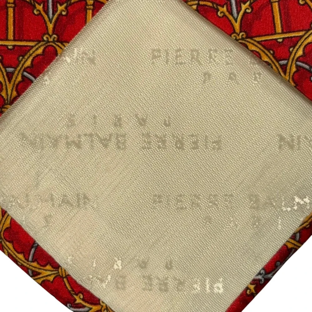 Vintage Pierre Balmain 100% Silk Tie Red‎ Gold Gothic Arches France 3.75x59